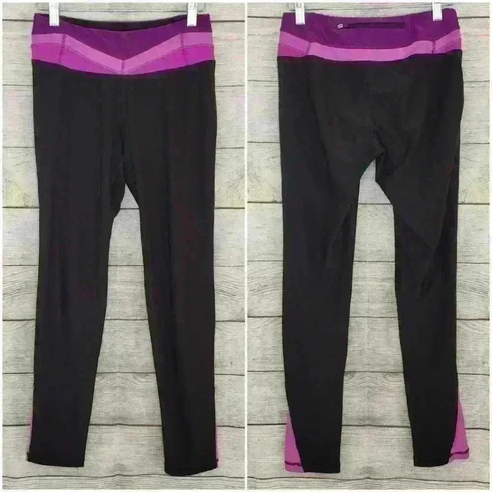 Reebok women's rbx cropped black leggings with purple waistband size medium - Picture 2 of 12